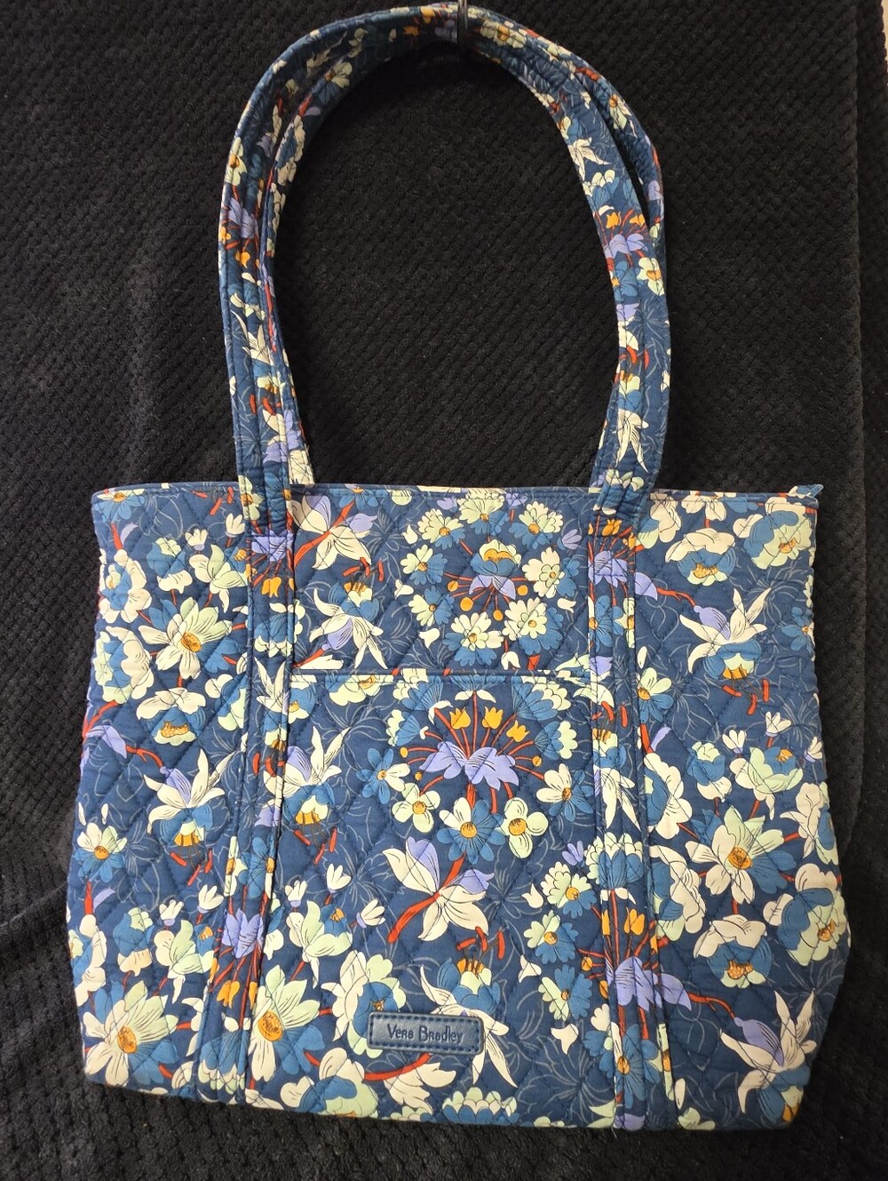 Vera Bradley "Small Vera" Series Tote Floral Bursts Quilted Blue Floral Handbag